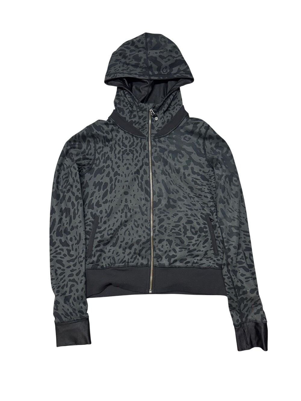 Lululemon Hoodie Sweatshirt Womens 10 Gray Animal Print Full Zip Jacket Athletic